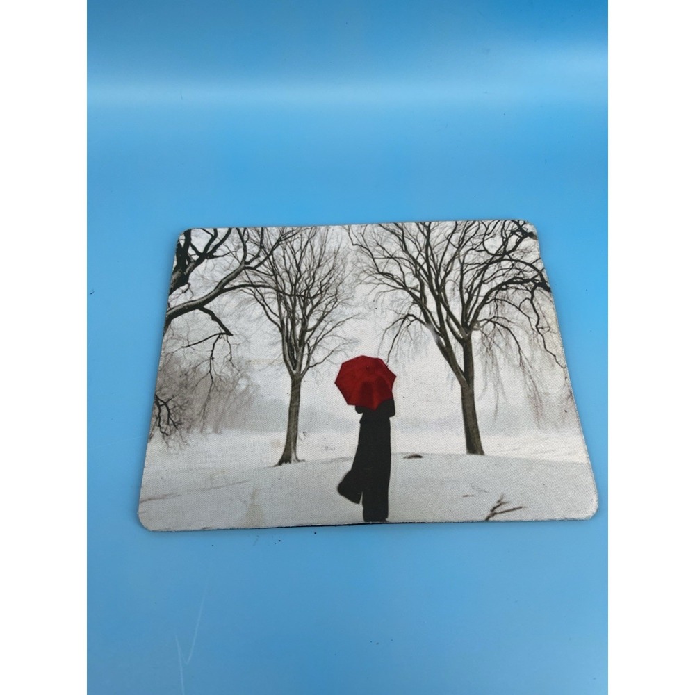 Y2K Red Umbrella Winter Scene Mouse Pad Non Slip Desk Mat Computer Mousepad